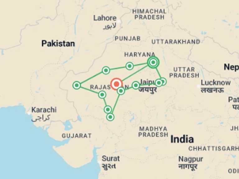 Map of South Asia Tour with 10 destination visits for the trip: A Discovery of India Premium Small Group Tour