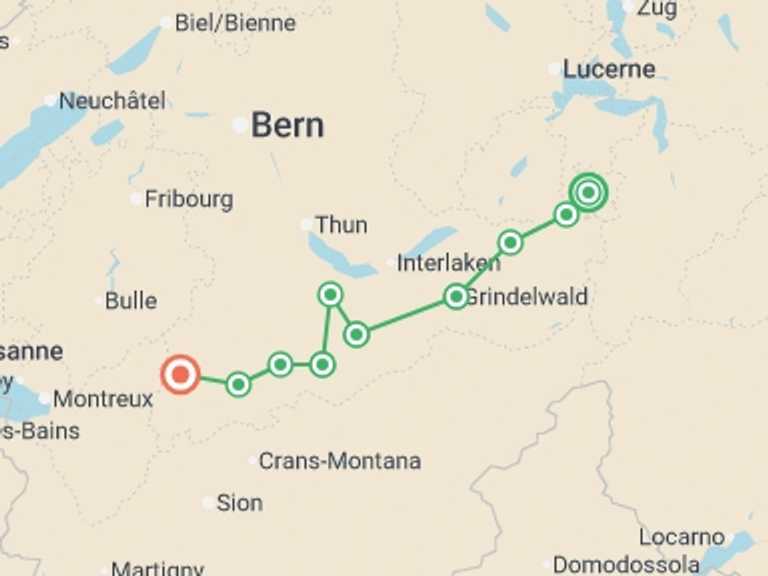 Map of a Trekking and Hiking Tour with 10 destination visits for the trip: The Alpine Pass Route