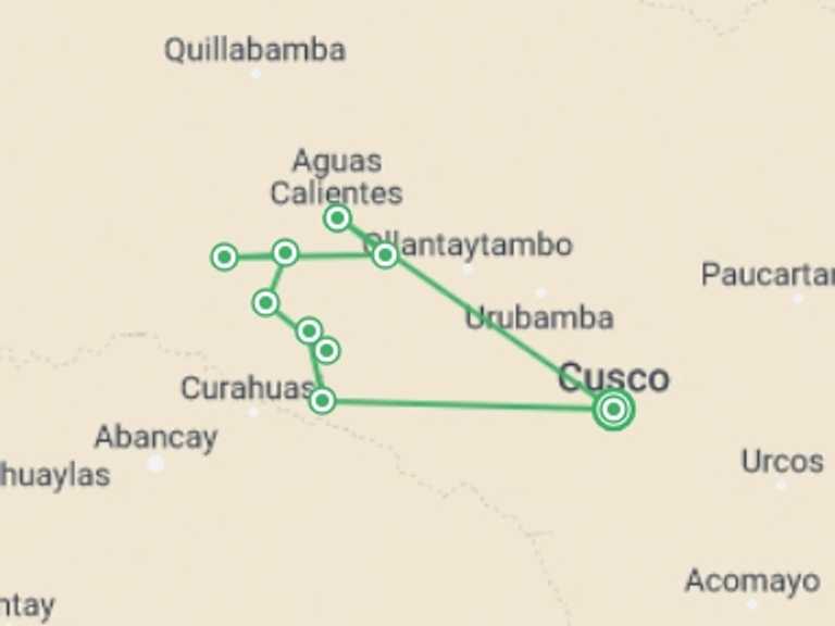 Map of Peru Tour with 5 destination visits for the trip: Five-day Salkantay Trek to Machu Picchu - Group Service