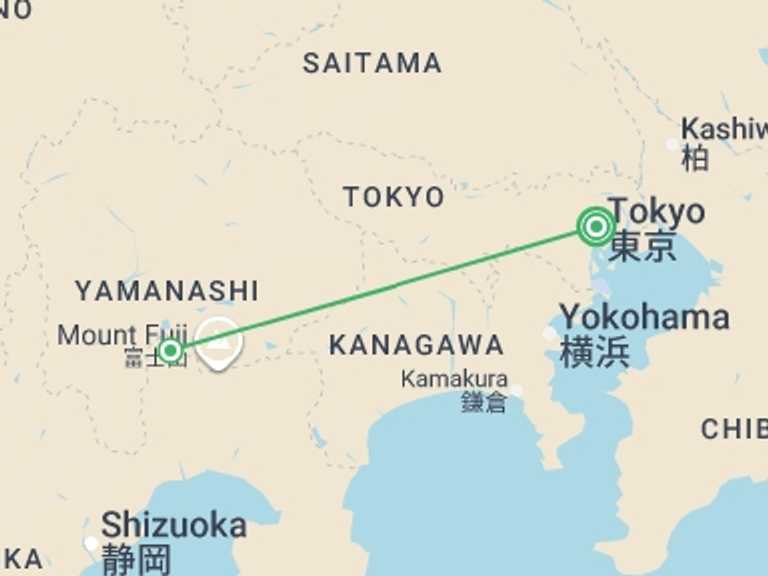 Map itinerary of Asia Tour in December 2026 with 2 destination visits for the trip: Tokyo Short Stay Package