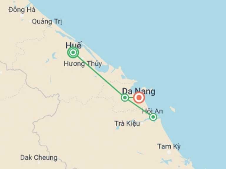 Map itinerary of Da Nang Tour in February 2026 with 4 destination visits for the trip: Luxury Vietnam Wellness & Yoga Retreat