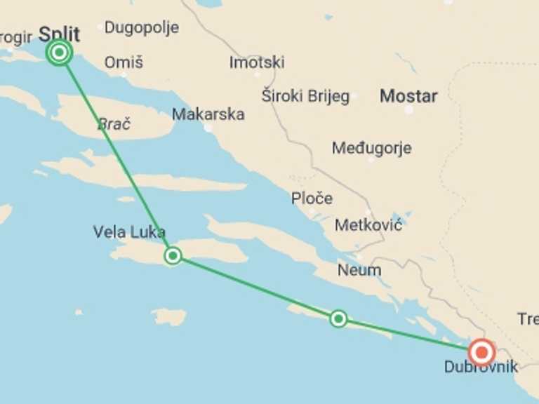 Map of Europe Tour with 5 destination visits for the trip: Dubrovnik & the Dalmatian Coast