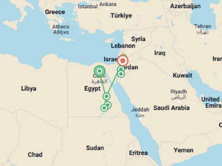 Map of a 4x4, quad and ATV Tour with 10 destination visits for the trip: Discover Egypt & Jordan