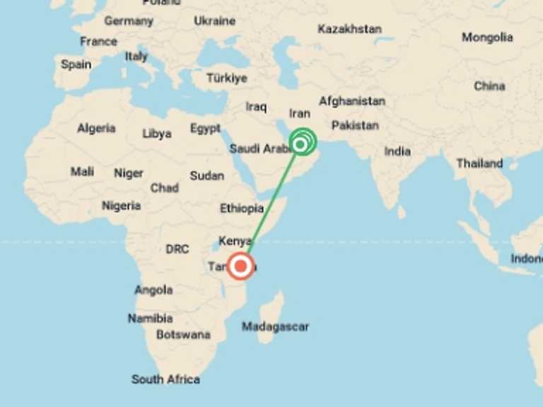 Map itinerary of Middle East Tour in Winter with 3 destination visits for the trip: The Best of the UAE and Zanzibar