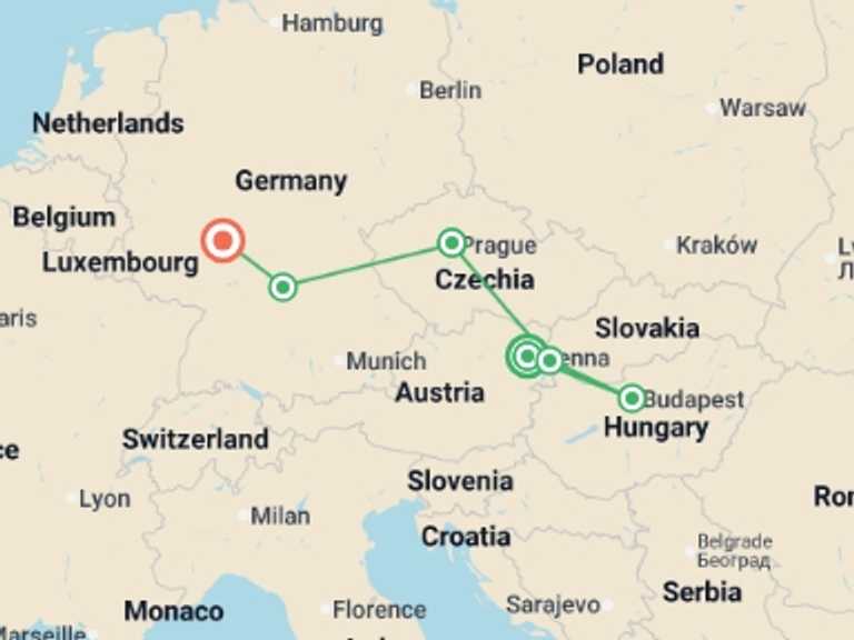 Map of Europe Tour with 4 destination visits for the trip: A Piece of Europe