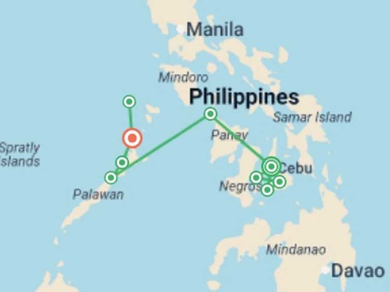 Map of a Adventure and sport Tour with 4 destination visits for the trip: Ultimate Philippines Island Hopping