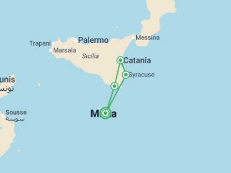 Map of Europe Tour with 4 destination visits for the trip: The Best of the Mediterranean (port-to-port cruise):