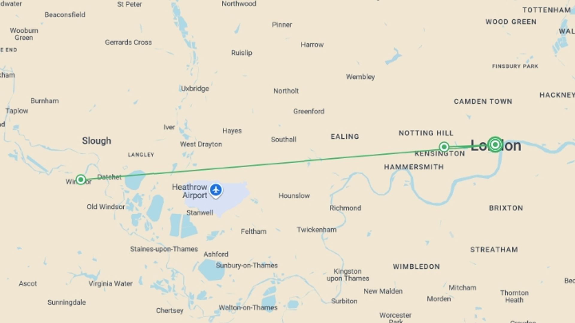 A map showing the tour itinerary for the trip: London Explorer, starting in London, England and ending in London, England going through 2 other destinations.