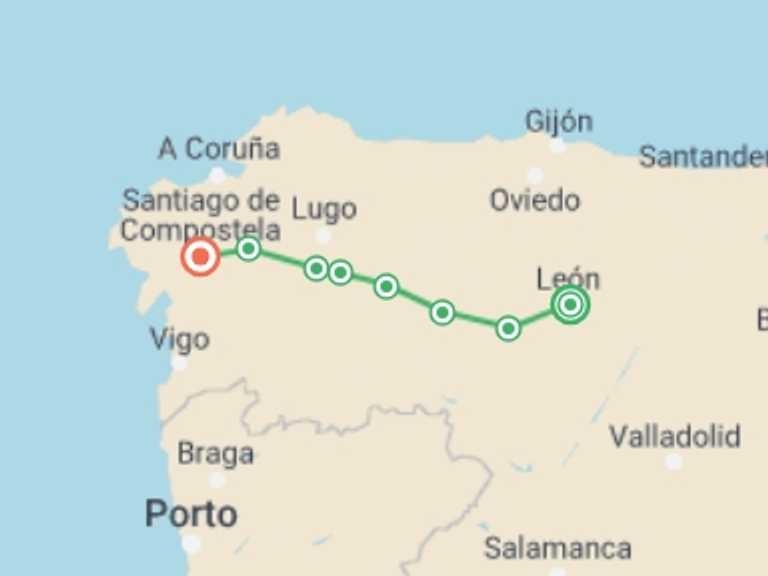 Map of Europe Tour with 7 destination visits for the trip: Spanish Camino by Bike: Leon to Santiago