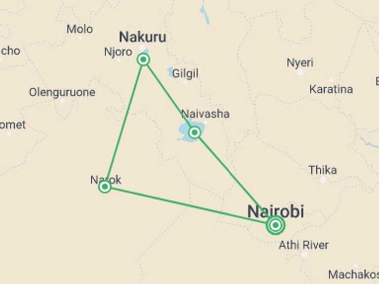 Map of Kenya Tour with 3 destination visits for the trip: Premium Kenya