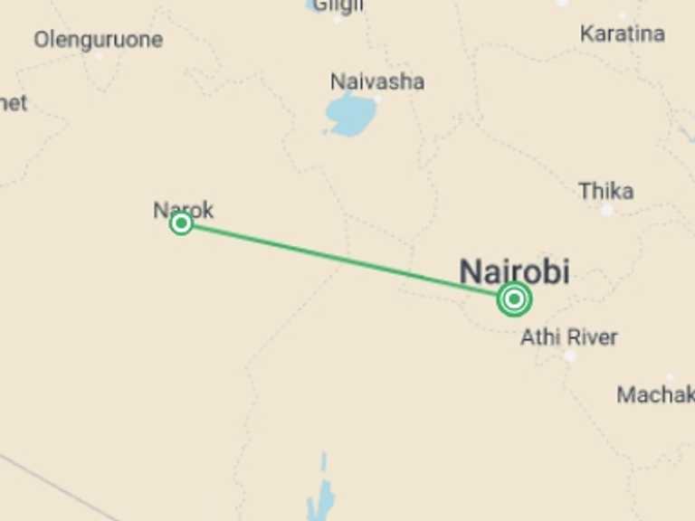 Map of Africa Tour with 3 destination visits for the trip: 4 Days Masai Mara Camping Safari from Nairobi