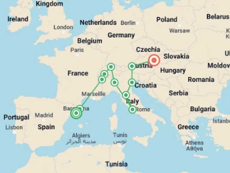 Map of Milan City sightseeing Tour with 12 destination visits for the trip: Essential Spain, Switzerland, Italy and Austria