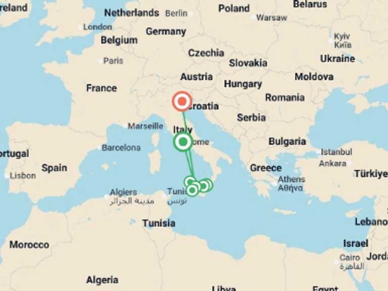 Map of Europe Tour with 7 destination visits for the trip: Signature Sicily