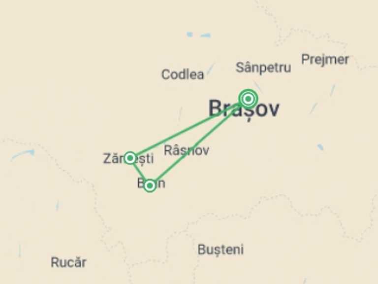 Map of Romania Tour with 3 destination visits for the trip: Transylvanian Castles Walk