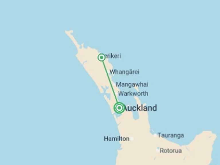 Map itinerary of Auckland Tour in Fall with 2 destination visits for the trip: Bay of Islands Explorer