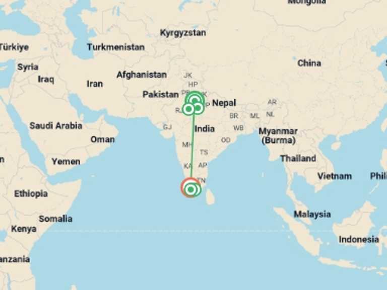 Map of New Delhi Explorer Tour with 8 destination visits for the trip: Best of India