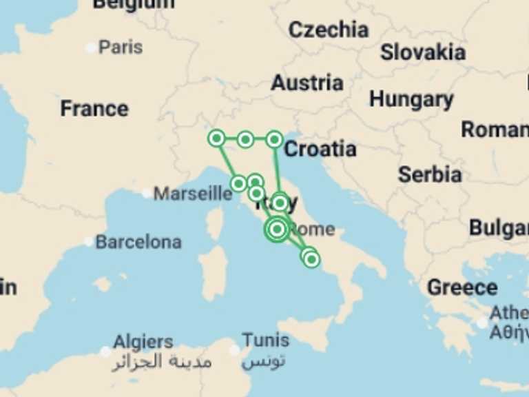 Map of Milan City sightseeing Tour with 6 destination visits for the trip: Splendours of Italy