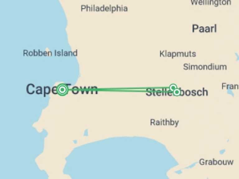Map itinerary of Cape Town Tour in December 2026 with 3 destination visits for the trip: Cape Town's Culture And Cuisine, Private Tour