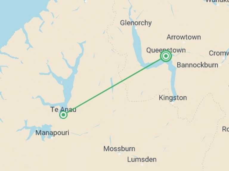 Map of Oceania Trekking and Hiking Tour with 2 destination visits for the trip: Walk New Zealand's Fiordland National Park