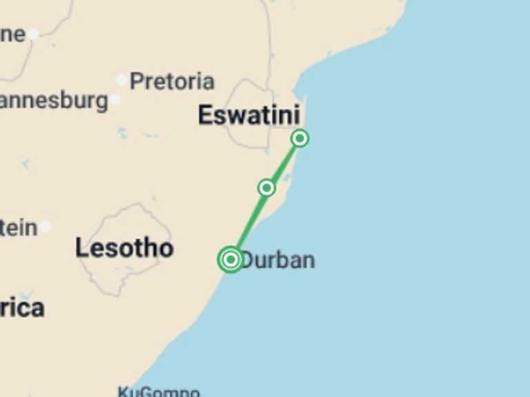 Map of Africa Tour with 4 destination visits for the trip: Bush And Beach