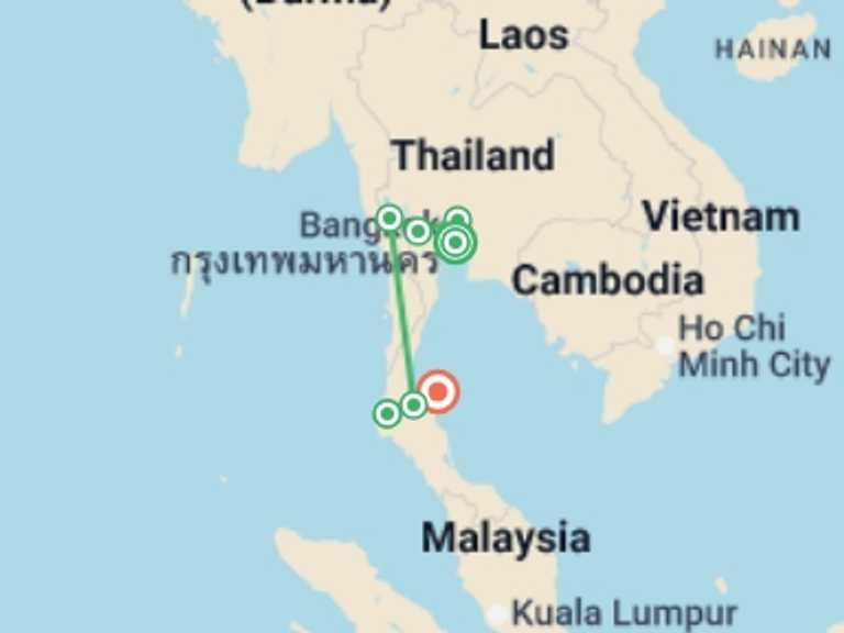 Map of Asia Tour with 8 destination visits for the trip: Family Thailand: River Kwai & Islands