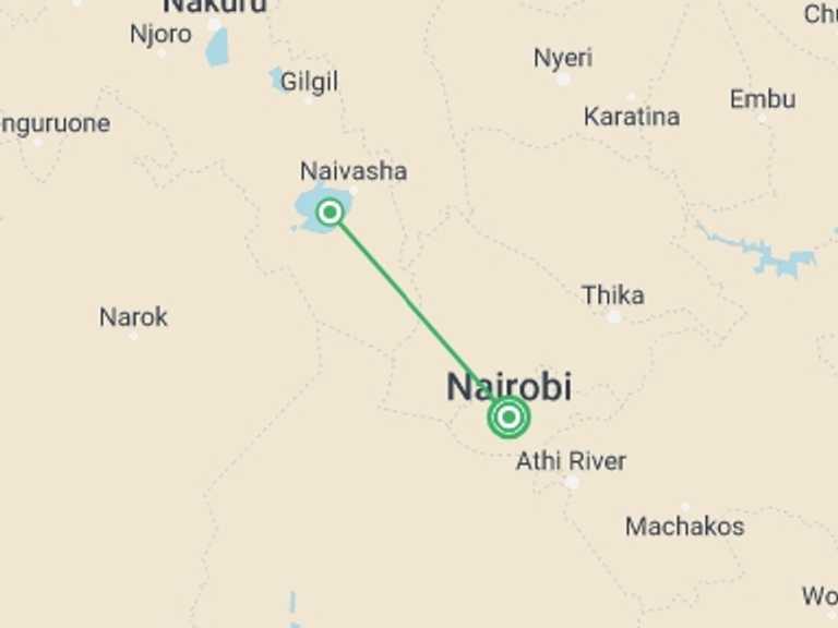 Map of Nairobi Wildlife Tour with 2 destination visits for the trip: It's Happening Now