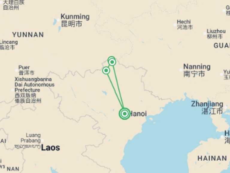 Map of Asia Tour with 3 destination visits for the trip: Ha Giang Loop in Northern Vietnam