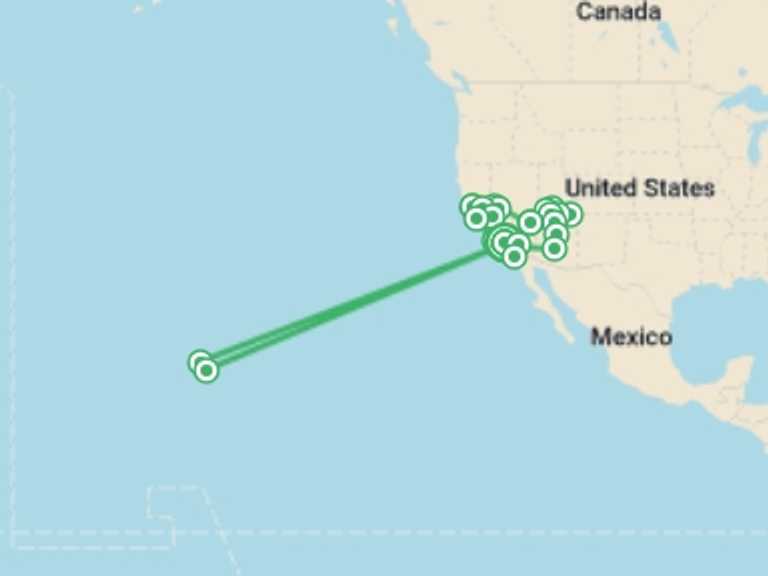 Map of Maui Tour with 12 destination visits for the trip: Los Angeles to Maui Loop - 20 days