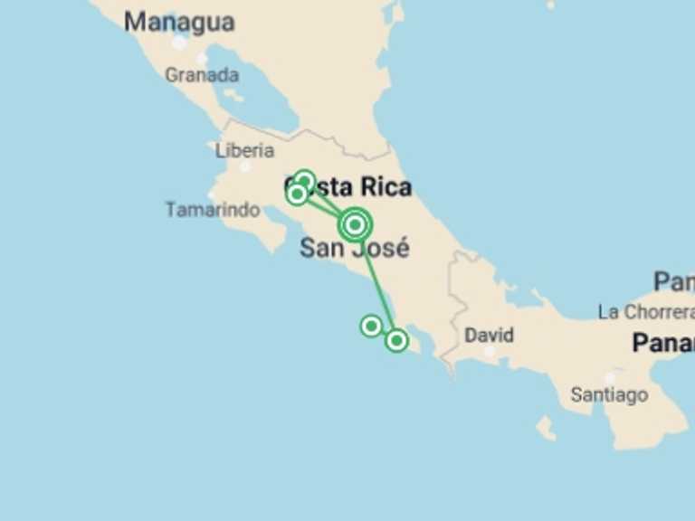 Map of San Jose Rafting Tour with 5 destination visits for the trip: The Essence of Costa Rica: Pure Nature