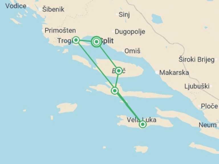 Map itinerary of Croatia Tour in Fall with 5 destination visits for the trip: Croatia Island Hopping, 11 Days