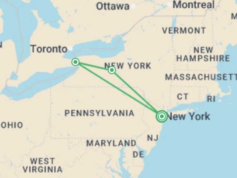 Map of New York Tour with 2 destination visits for the trip: Niagara Falls Experience 2D/1N (from New York)