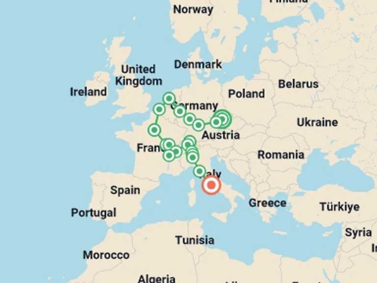 Map of Prague City sightseeing Tour with 8 destination visits for the trip: Desired Europe