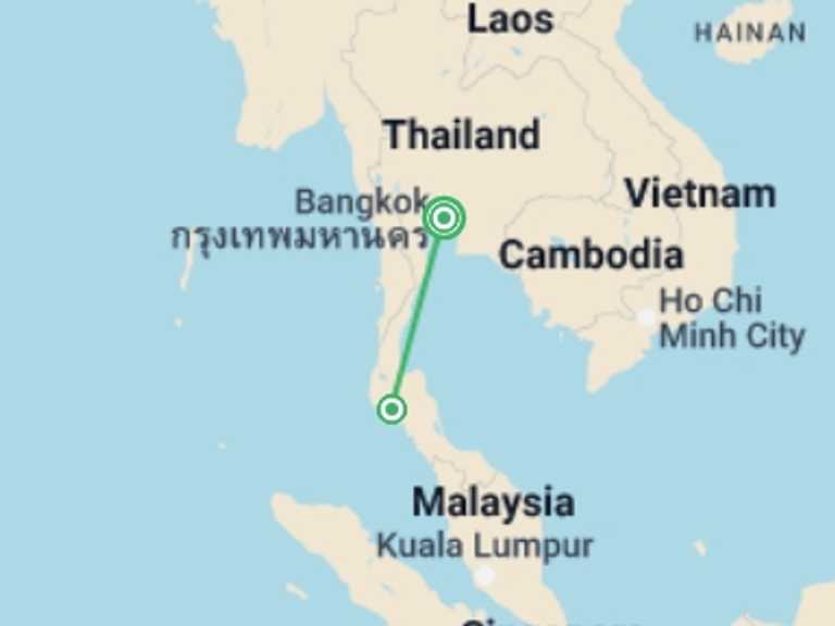 Map of 8-Day Bangkok Tour with 2 destination visits for the trip: Bangkok Basics & Krabi Beach Package, Small Group Tour