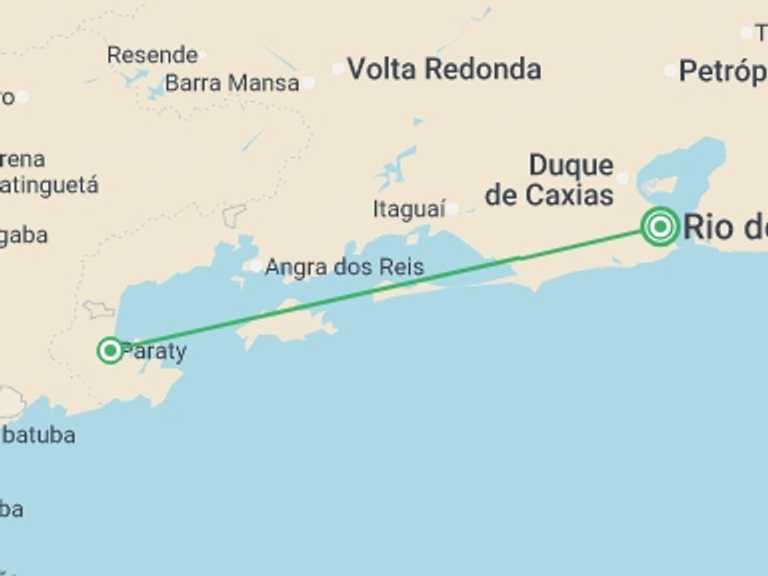 Map of Rio de Janeiro Adventure Tour with 2 destination visits for the trip: Colonial Coast Adventure 4D/3N