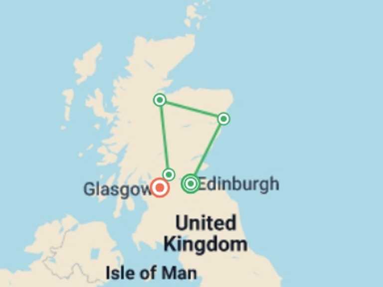 Map of Scotland Tour with 4 destination visits for the trip: Scotland Highlands & Heritage Tour