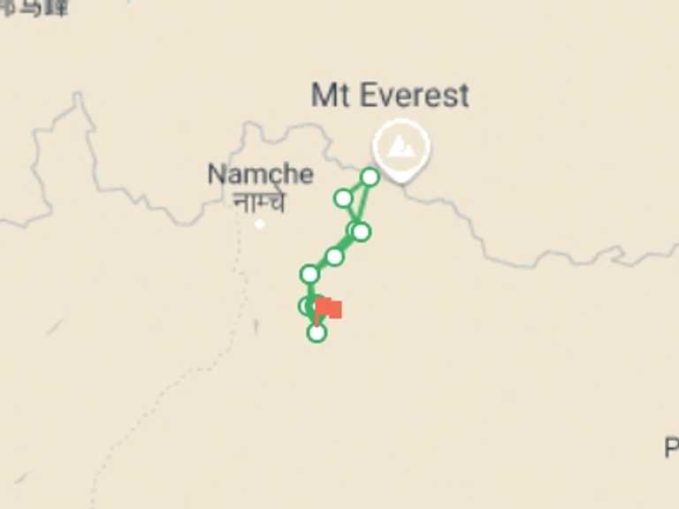Map itinerary of Everest Base Camp trek Tour in January 2026 with 9 destination visits for the trip: Everest Base Camp