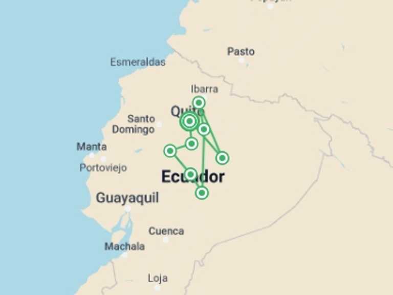 Map of a Lagoons Tour with 6 destination visits for the trip: 12 Days Andean Adventure: Traversing Ecuador's Icons