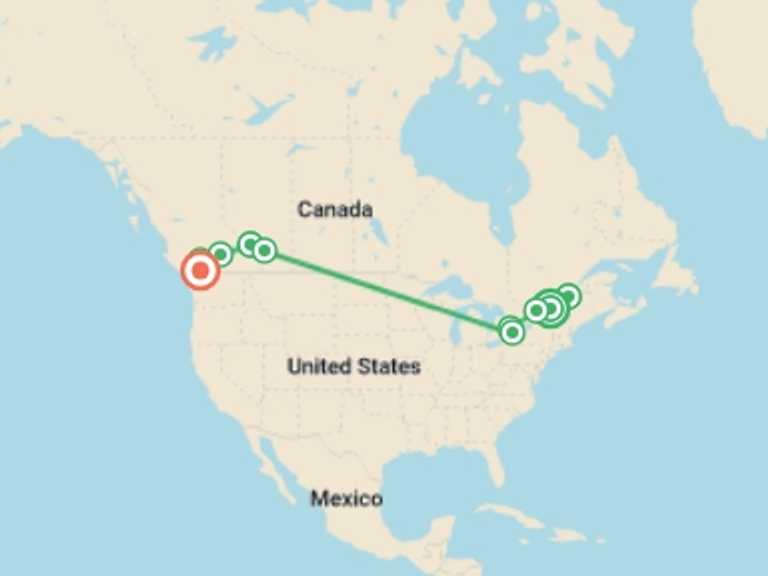 Map of Calgary Explorer Tour with 10 destination visits for the trip: Canadian Contrasts – East-to-West Canada Tour