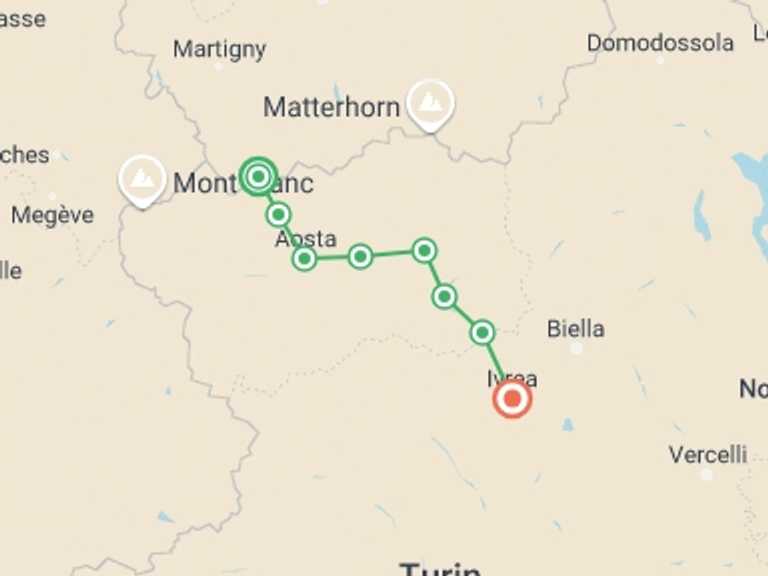 Map of Europe Tour with 8 destination visits for the trip: Via Francigena: from the Great St Bernard Pass