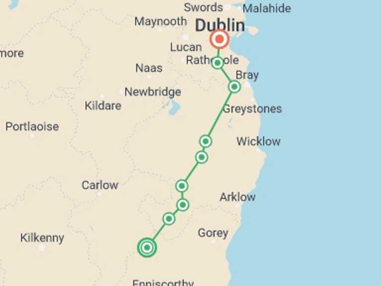 Map of Ireland Tour with 9 destination visits for the trip: The Wicklow Way - 9 Days