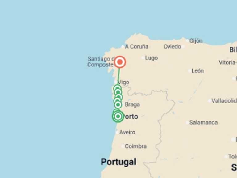Map of Porto Walking Tour with 7 destination visits for the trip: Portuguese Camino - Porto to Tui