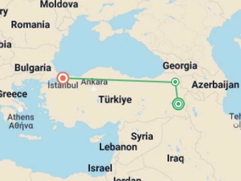 Map of Istanbul Art and architecture Tour with 3 destination visits for the trip: Land of Ararat Tour