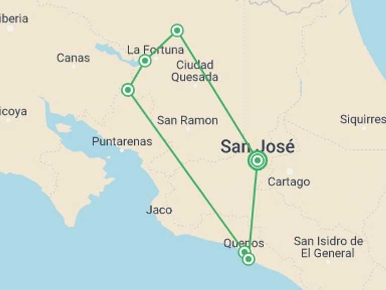 Map of a Waterfalls Tour with 8 destination visits for the trip: Costa Rica Experience