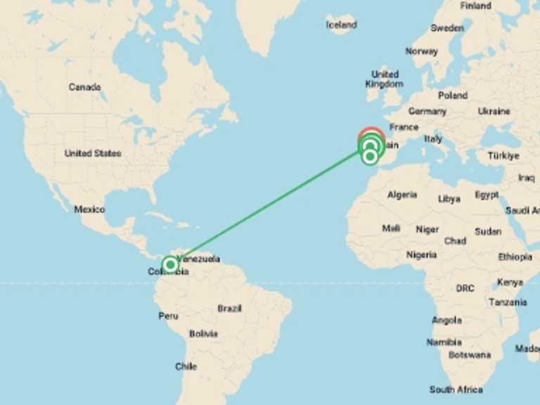 Map itinerary of Europe Tour in October 2026 with 14 destination visits for the trip: Camino de Santiago From Porto - 14 days