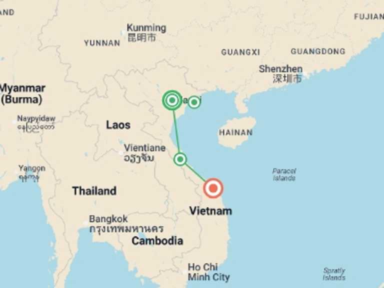 Map of 9-Day Asia Tour with 4 destination visits for the trip: Vietnam Premium Family Holiday