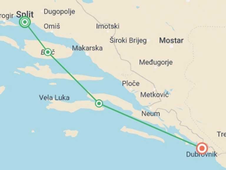 Map itinerary of Split Tour in September 2027 with 4 destination visits for the trip: Croatia Real Food Adventure
