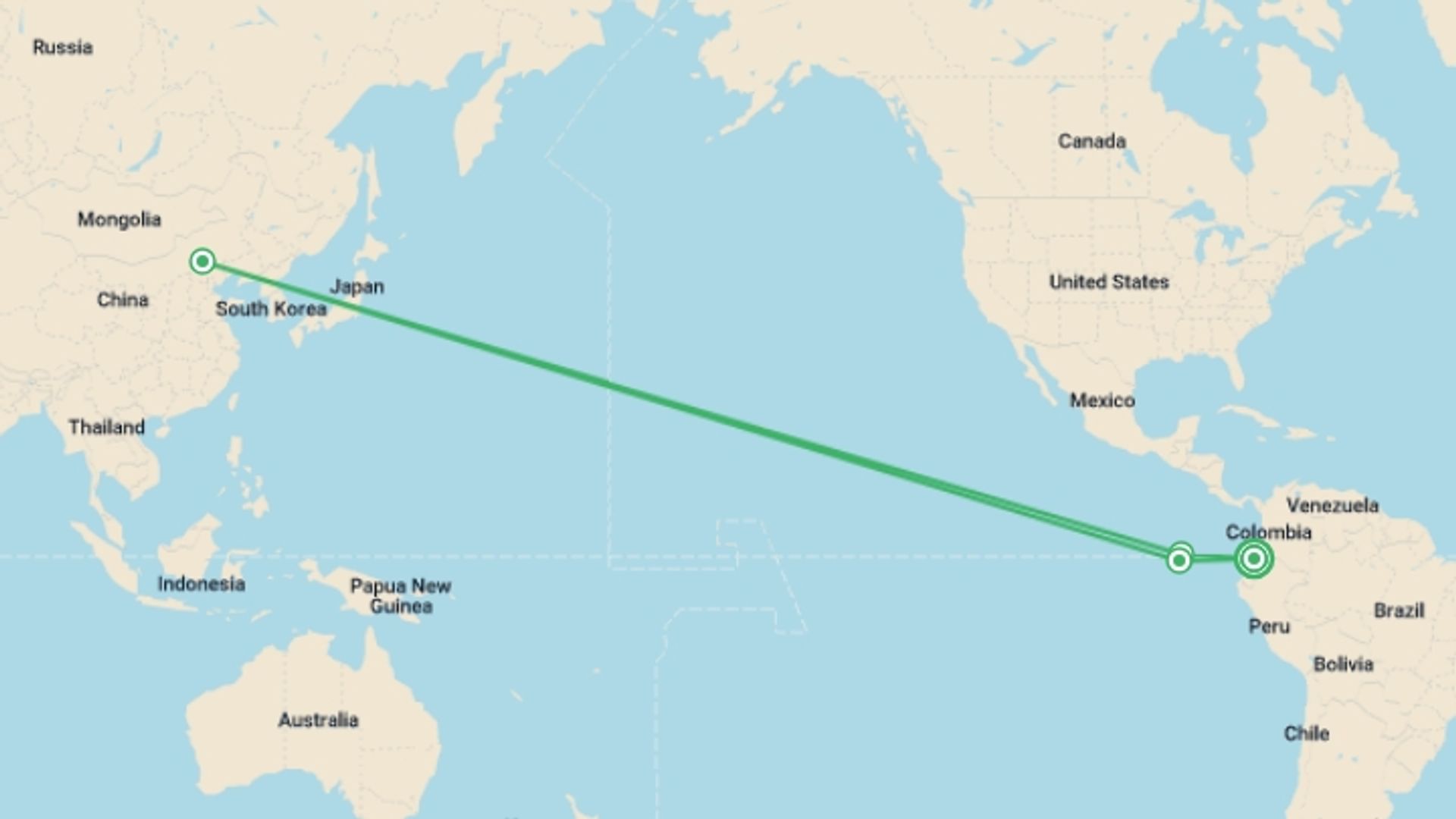 A map showing the tour itinerary for the trip: Quito & Galapagos Cruise - 7 days, starting in Quito, Ecuador and ending in Quito, Ecuador going through 3 other destinations.