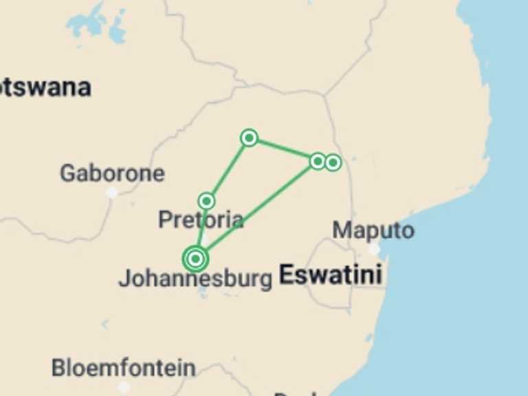 Map of South Africa Local culture Tour with 5 destination visits for the trip: Venda Cultural Experience & Safari Trip: 7 Days