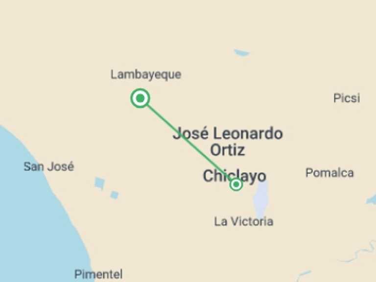 Map itinerary of Peru Tour in February 2027 with 2 destination visits for the trip: 3-Day Classic Chiclayo Tour Package