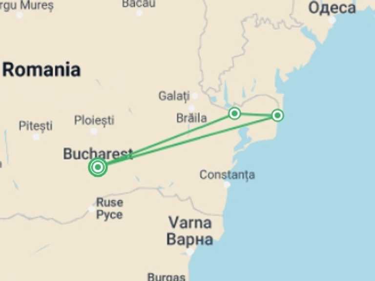 Map of Romania Tour with 3 destination visits for the trip: Danube Delta Safari 3 nights